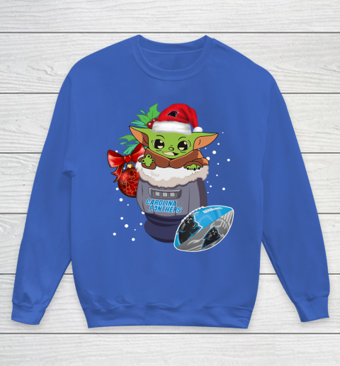 Carolina Panthers Christmas Baby Yoda Star Wars Funny Happy NFL Youth Sweatshirt 8