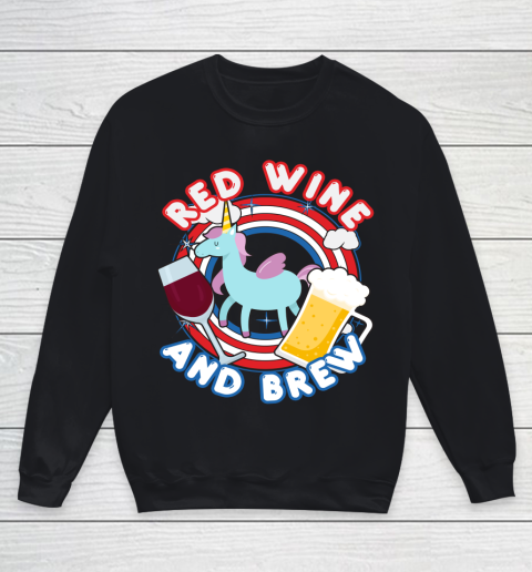 Beer Lover Funny Shirt Unicorn Red Wine And Brew Funny July 4th Gift Vintage Youth Sweatshirt