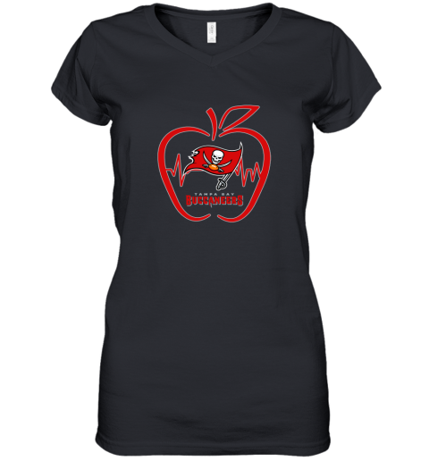 Apple Heartbeat Teacher Symbol Tampa Bay Buccaneers Women's V-Neck T-Shirt