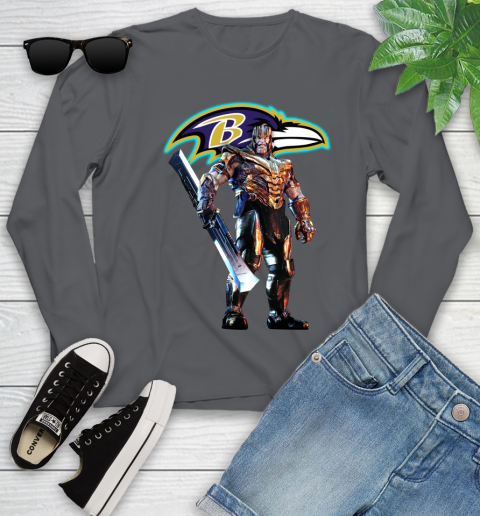 NFL Thanos Gauntlet Avengers Endgame Football Baltimore Ravens Youth Long Sleeve 8