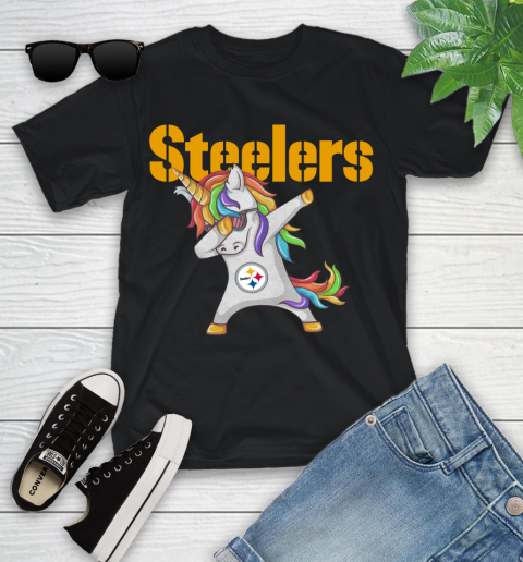 Pittsburgh Steelers NFL Football Funny Unicorn Dabbing Sports Youth T-Shirt 2