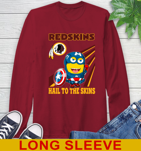 NFL Football Washington Redskins Captain America Marvel Avengers Minion Hail To The Skín Shirt Long Sleeve T-Shirt 9