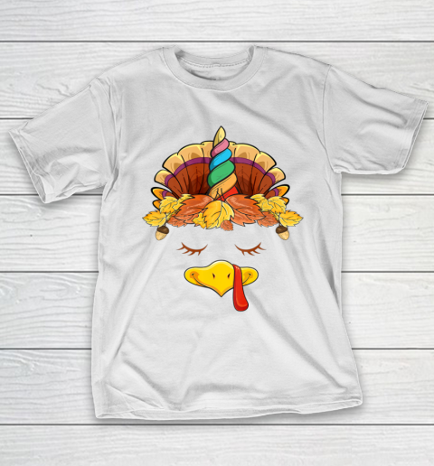 Unicorn Turkey Face Girls Women Thanksgiving Gifts T-Shirt
