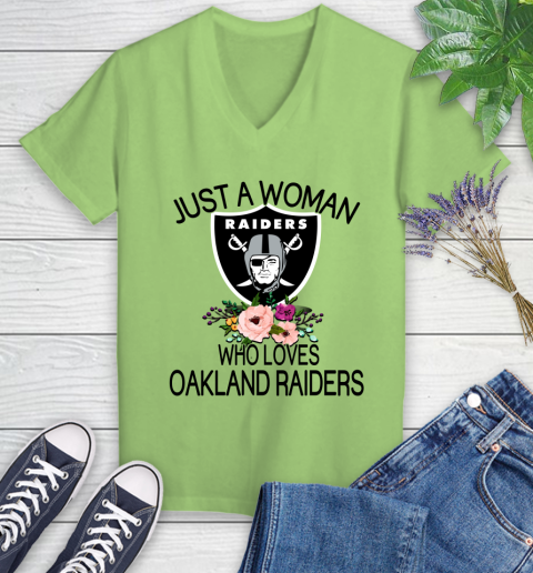 NFL Just A Woman Who Loves Oakland Raiders Football Sports Women's V-Neck T-Shirt 6