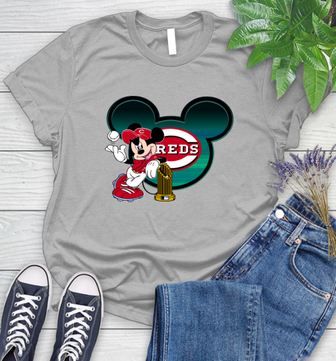 MLB Cincinnati Reds The Commissioner's Trophy Mickey Mouse Disney Women's T-Shirt 5