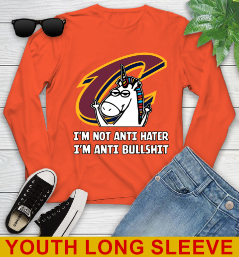 Cleveland Cavaliers NBA Basketball Unicorn I'm Not Anti Hater I'm Anti Bullshit Youth Long Sleeve 4