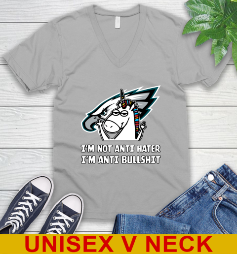 Philadelphia Eagles NFL Football Unicorn I'm Not Anti Hater I'm Anti Bullshit V-Neck T-Shirt 4