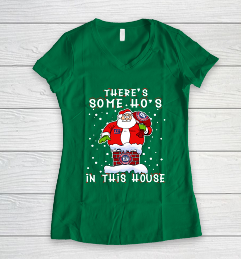 New York Giants Christmas There Is Some Hos In This House Santa Stuck In The Chimney NFL Women's V-Neck T-Shirt 3