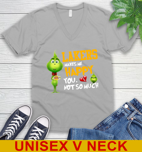 NBA Los Angeles Lakers Makes Me Happy You Not So Much Grinch Basketball Sports V-Neck T-Shirt 3