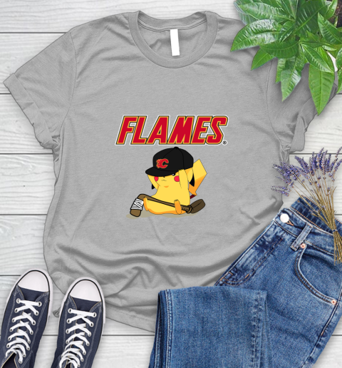 NHL Pikachu Hockey Sports Calgary Flames Women's T-Shirt 5
