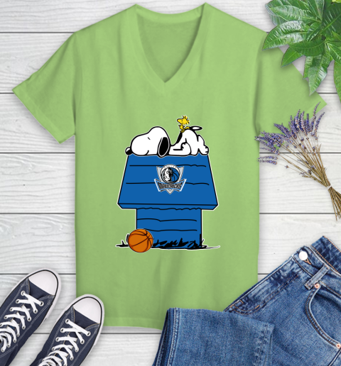 Dallas Mavericks NBA Basketball Snoopy Woodstock The Peanuts Movie Women's V-Neck T-Shirt 11