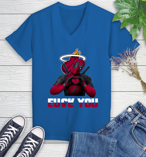 NBA Miami Heat Deadpool Love You Fuck You Basketball Sports Women's V-Neck T-Shirt 10