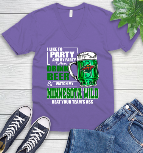 NHL I Like To Party And By Party I Mean Drink Beer And Watch My Minnesota Wild Beat Your Team's Ass Hockey V-Neck T-Shirt 9