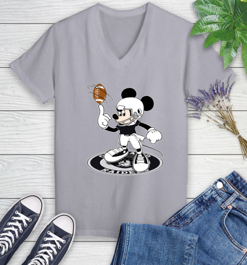 NFL Football Oakland Raiders Cheerful Mickey Disney Shirt Women's V-Neck T-Shirt 4