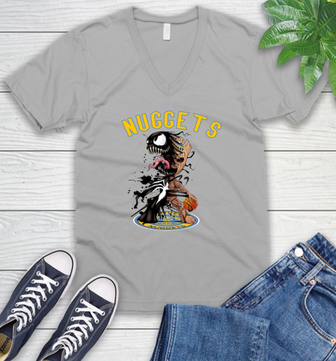 NBA Denver Nuggets Basketball Venom Groot Guardians Of The Galaxy V-Neck T-Shirt 4