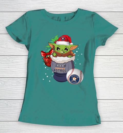 Houston Astros Christmas Baby Yoda Star Wars Funny Happy MLB Women's T-Shirt 12