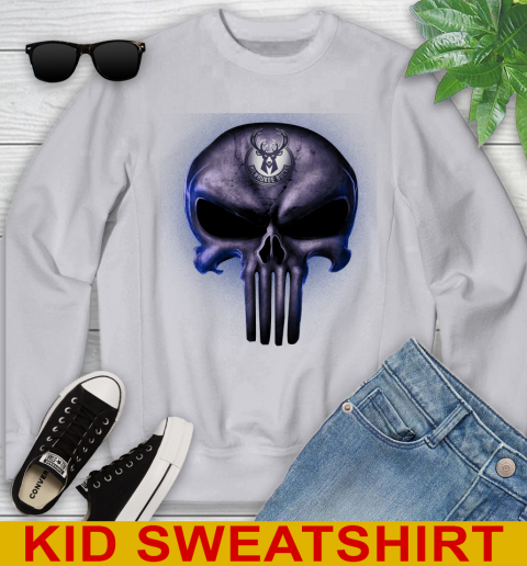Milwaukee Bucks NBA Basketball Punisher Skull Sports Youth Sweatshirt 3