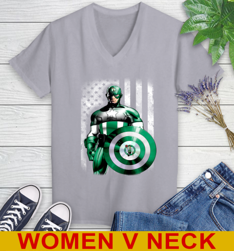 Boston Celtics NBA Basketball Captain America Marvel Avengers American Flag Shirt Women's V-Neck T-Shirt 4