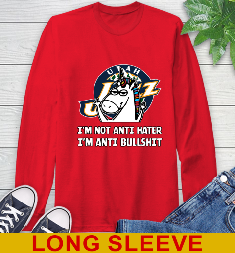 Utah Jazz NBA Basketball Unicorn I'm Not Anti Hater I'm Anti Bullshit Long Sleeve T-Shirt 10
