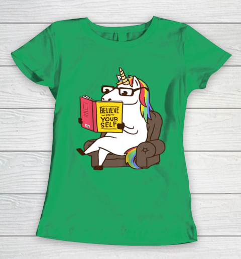 Unicorn Shirt Believe in Yourself Motivational Book Lover Women's T-Shirt 6