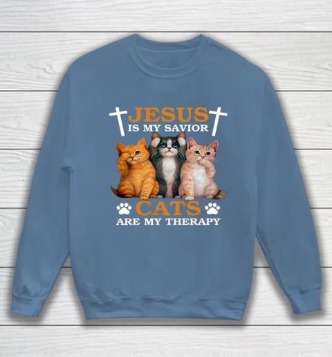 Jesus is My Savior Cat are My Therapy Christians Cat Lover Sweatshirt 6