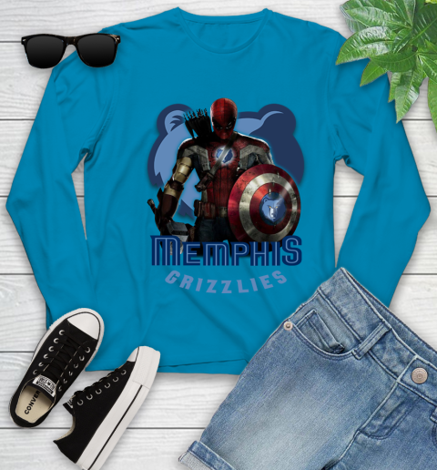 Memphis Grizzlies NBA Basketball Captain America Thor Spider Man Hawkeye Avengers Youth Long Sleeve 7