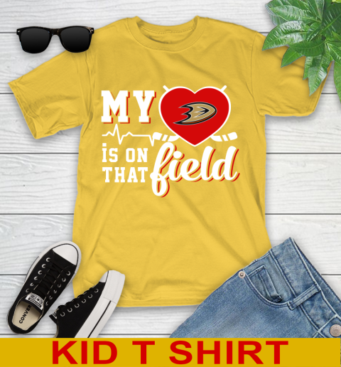 NHL My Heart Is On That Field Hockey Sports Anaheim Ducks Youth T-Shirt 9
