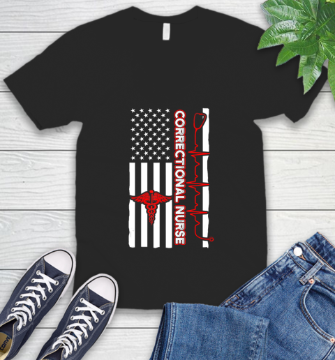 Nurse Shirt Correctional Nurse USA Flag Nursing RN T Shirt V-Neck T-Shirt