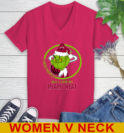 Miami Heat NBA Christmas Grinch I Hate People But I Love My Favorite Basketball Team Women's V-Neck T-Shirt 10