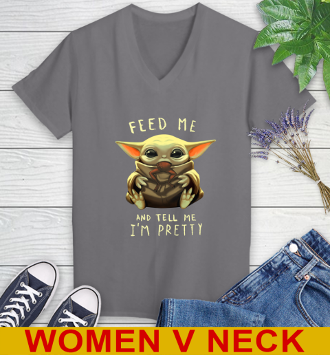 Feed Me And Tell Me I'm Pretty Baby Yoda Star Wars Shirts Women's V-Neck T-Shirt 11