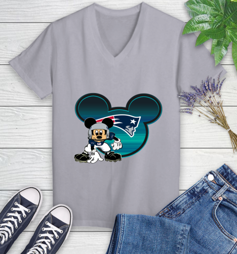 NFL New England Patriots Mickey Mouse Disney Football T Shirt Women's V-Neck T-Shirt 4