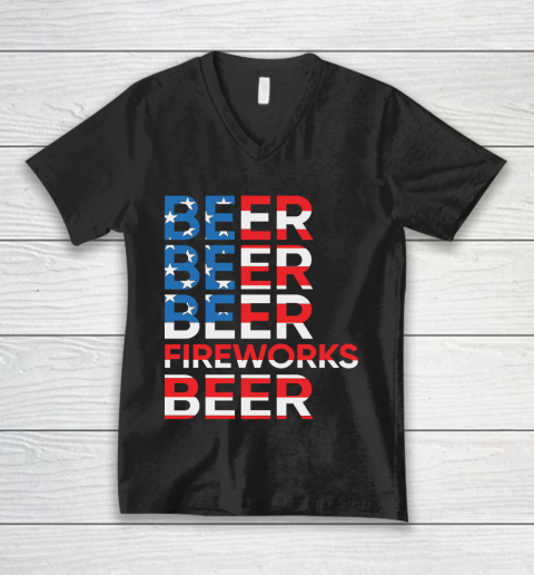 Beer Lover Funny Shirt Beer Fireworks 4th Of July V-Neck T-Shirt