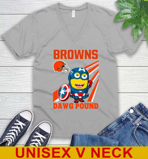 NFL Football Cleveland Browns Captain America Marvel Avengers Minion Shirt V-Neck T-Shirt 3