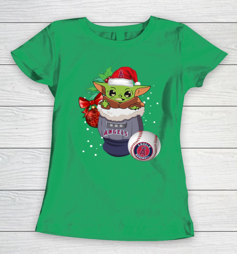 Los Angeles Angels Christmas Baby Yoda Star Wars Funny Happy MLB Women's T-Shirt