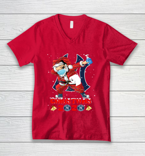 New York Yankees Funny Santa Claus Dabbing Christmas 2020 MLB V-Neck T-Shirt 6