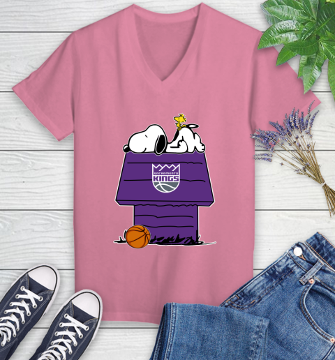 Sacramento Kings NBA Basketball Snoopy Woodstock The Peanuts Movie Women's V-Neck T-Shirt 13