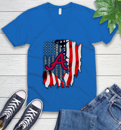 Atlanta Braves MLB Baseball American Flag V-Neck T-Shirt 5