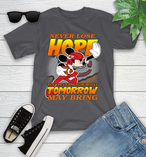 Kansas City Chiefs NFL Football Mickey Disney Never Lose Hope Youth T-Shirt 6