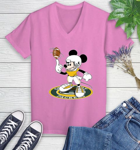 NFL Football Green Bay Packers Cheerful Mickey Disney Shirt Women's V-Neck T-Shirt 12