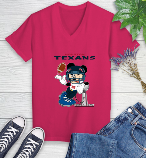 NFL Houston Texans Mickey Mouse Disney Super Bowl Football T Shirt Women's V-Neck T-Shirt 9