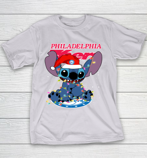 Philadelphia 76ers NBA noel stitch Basketball Christmas Youth T-Shirt 2
