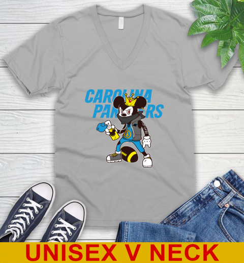 Carolina Panthers NFL Football Mickey Peace Sign Sports V-Neck T-Shirt 4