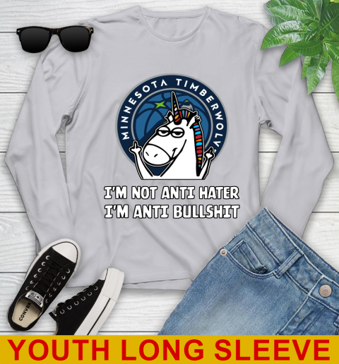 Minnesota Timberwolves NBA Basketball Unicorn I'm Not Anti Hater I'm Anti Bullshit Youth Long Sleeve 6