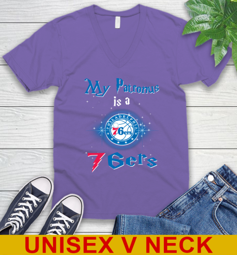 NBA Basketball Harry Potter My Patronus Is A Philadelphia 76ers V-Neck T-Shirt 8