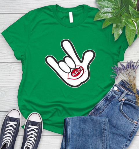 Cincinnati Reds MLB Baseball Mickey Rock Hand Disney Women's T-Shirt 6