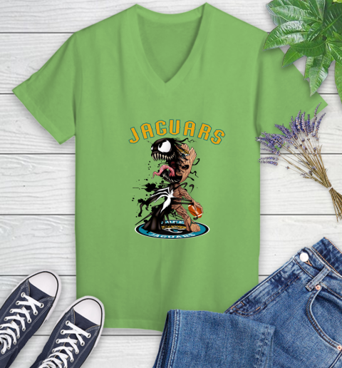 NFL Jacksonville Jaguars Football Venom Groot Guardians Of The Galaxy Women's V-Neck T-Shirt - Image 12