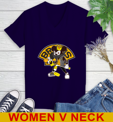 Boston Bruins NHL Hockey Mickey Peace Sign Sports Women's V-Neck T-Shirt 5 Boston Bruins NHL Hockey Mickey Peace Sign Sports Women's V-Neck T-Shirt - Image 5