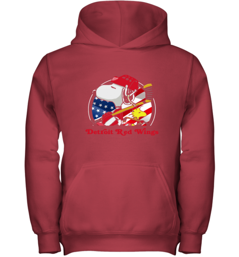 dvnx detroit red wings ice hockey snoopy and woodstock nhl youth hoodie 43 front red