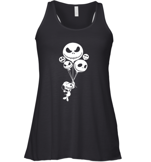 Snoopy Flying Up With Jack Skellington Balloons Racerback Tank