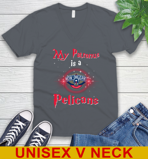 NBA Basketball Harry Potter My Patronus Is A New Orleans Pelicans V-Neck T-Shirt 4